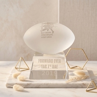 Trophée personnalisé en cristal K9 en forme de boule givrée, gravé au laser, pour souvenir de football américain