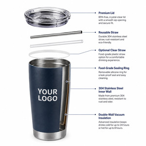 Custom Logo 20oz Compact Car Tumbler 304 Stainless Steel Vacuum Insulated Travel Mug With Straw For <b>Hot</b> and Cold <b>Drinks</b> Daily - Product Image 2