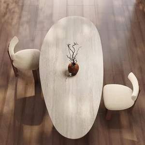 Mesa de Comedor Ovalada de Travertino con Estructura Estable de Madera de Nogal para Uso en el Comedor - Product Image 5