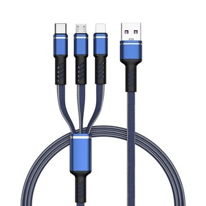 66W Fabric Braided Flat <b>Cable</b> 3-in-1 Type-C Android Phone Data <b>Cable</b> - Product Image 5