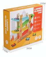 Juguete Educativo de Madera para Niños Unisex, Vehículo con Escalera de Cuatro Niveles, Coche Deslizante, Pista de Carreras Colorida, para Niños de 5 a 7 Años