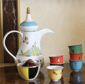 Ceramic Arabic Coffee <b>Pot</b> and Cups <b>Set</b>, Luxury Dallah Coffee <b>Pot</b> with Calligraphy Design Cups, Ramadan/Eid <b>Tea</b> & Coffee Service - Product Image 5