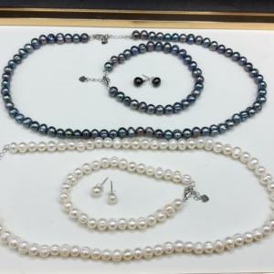 סט תכשיטים יוניסקס אופנתי של שרשרת ועגילים מפניני מים מתוקים טבעיים 5-6 מ\\\"מ 7-8 מ\\\"מ, כסף סטרלינג 925, לחתונה - Product Image 6