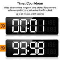 Horloge murale numérique moderne LED électrique de grande taille avec télécommande, affichage de la température, luminosité réglable, date, semaine, pour table