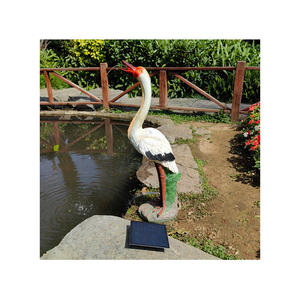 राल शिल्प क्रेन उद्यान प्रतिमा सौर जल का फव्वारा बाहरी पशु मूर्तिकला कला डेको जीवन आकार के झरने - Product Image 1