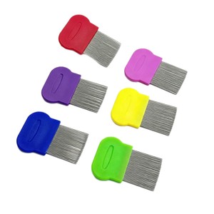 Peigne démêlant pour animaux de compagnie en acier inoxydable pour le toilettage du corps entier du chien avec manche coloré rouge jaune bleu vert rose violet - Product Image 1