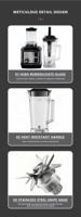 Silver Crest Blender 1500W 2L Grande Capacité Commercial Avec Mélangeur Broyeur Heavy Duty Machine Portable Ice Smoothie Blenders