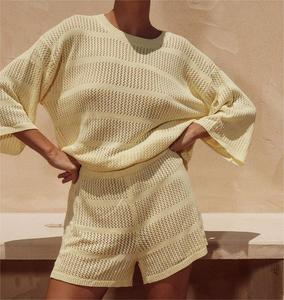 2026 Supplier Custom Summer Women Knit Shorts <strong>Set</strong> <strong>Two</strong> <strong>Piece</strong> Ladies Cotton Mesh <strong>Crochet</strong> Knit Top and Short <strong>Set</strong> for Woman - Product Image 2