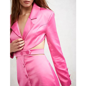 <span class=keywords><strong>Abito</strong></span> elegante <span class=keywords><strong>Mini</strong></span> smoking Blazer per ufficio da donna <span class=keywords><strong>arancione</strong></span> rosa crêpe a maniche lunghe con bottoni a tinta unita - Product Image 2