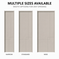 Porte intérieure minimaliste en PVC gris clair, panneau plat avec détail rainuré croisé, finition mate pour appartement
