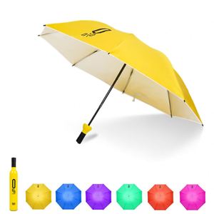Parapluie pliable compact personnalisé, résistant au vent, automatique, avec logo, 3 plis, parapluie pliable en forme de bouteille de vin - Product Image 4