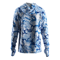 Maillot de pêche Shenzhen pour homme avec trous d'aération, camouflage bleu glacier, avec capuche, anti-UV, pour la pêche en kayak et la chasse