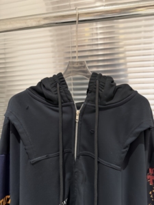Sudadera con capucha para hombre, estilo nuevo, patchwork, con agujeros, con cremallera, oversize, bordada, streetwear, Protocol Index - Product Image 2