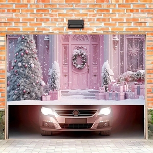 Bannière de Noël pour porte de <span class=keywords><strong>garage</strong></span>, Père Noël avec boîtes cadeaux, scène d'atelier avec sapin de Noël, housses de porte de <span class=keywords><strong>garage</strong></span> personnalisables, décoration de fête - Product Image 3