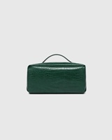 Großhandel Benutzerdefiniertes Logo Waldgrüne PU-Leder Tasche mit Krokodilhautmuster, Breiter Reißverschluss, Weichem Griff und Faltbarem Design