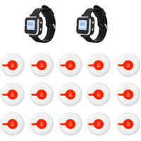 Sistema inalámbrico de llamada para camareros, receptor de pager con botones de llamada para restaurante, cafetería, hotel, 2 relojes + 15 botones
