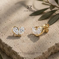 Boucles d'oreilles en forme de cœur en moissanite VVS, clous en argent sterling 925 plaqué or 14 carats, bijoux anti-ternissement, vente en gros