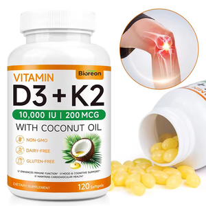 Vitamina <span class=keywords><strong>D3</strong></span> <span class=keywords><strong>K2</strong></span> en Cápsulas Blandas para Adultos, Certificada por GMP, Vitamina <span class=keywords><strong>D3</strong></span> Vegetariana de 10000 UI y Vitamina <span class=keywords><strong>K2</strong></span> de 200 mcg - Product Image 1