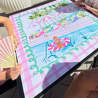 Tapis de Mahjong Américain Rose Vert Tendance pour Fête au Bord de la Piscine, Motif Vacances Côtier Mignon, Thème Plage Estivale pour Jeux de Mahjong Américain