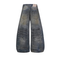 Jeans Baggy surdimensionnés à braguette zippée, 13,5 oz, en denim délavé de haute qualité, personnalisables, pour homme