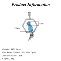 Pendentif en argent sterling 925 plaqué rhodium pour topaze bleue suisse, cadeau de fête des mères pour femme avec pendentifs à breloque