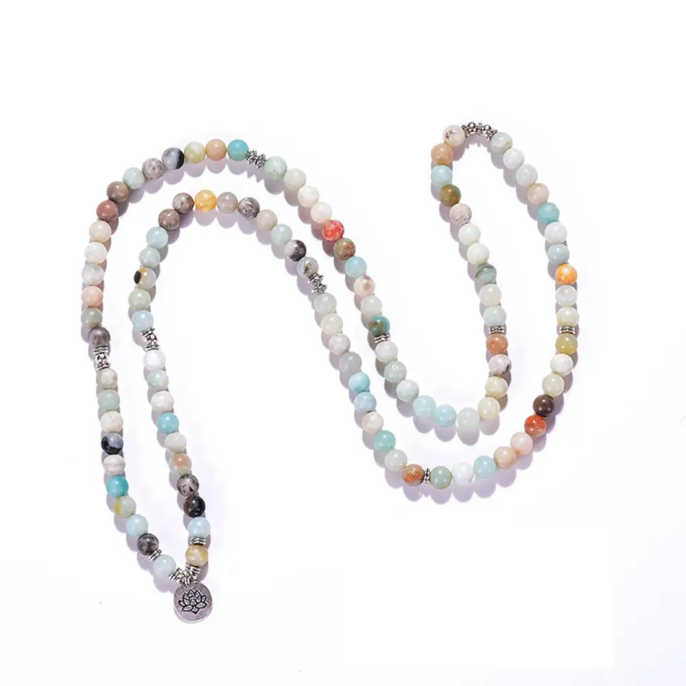 Kalung meditasi yoga Semi batu doa penyembuh bulat kalung pria wanita manik-manik mala 108 energi amazonite warna-warni