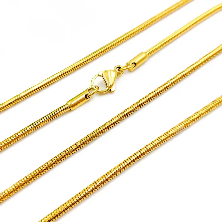1.2mm-4mm Wholesale 18K Gold Plated Stainless Steel Round Snake Chain Necklace Men Women