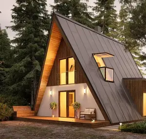 สามเหลี่ยมรูปร่างโครงสร้างเหล็กห้องโดยสารขนาดเล็ก/เล็กบ้าน/กรอบสามเหลี่ยมบ้านชุดสำหรับที่อยู่อาศัย