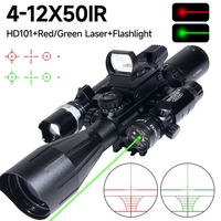 Lunette tactique 4-12X50 pour longue portée avec kit combiné laser, lampe torche et point rouge, viseur optique pour la chasse