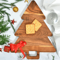 Plateau de service moderne en acacia de qualité supérieure pour charcuterie avec poignée, motif sapin de Noël