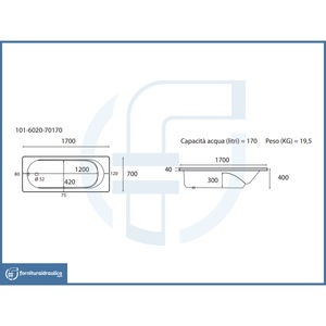 Vasca da Bagno Rettangolare 170x70cm Senza Pannelli, Prodotto Premium - Product Image 2