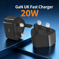 Cargador Rápido HNT de 20W GaN para Reino Unido, Mini Enchufe de Pared USB-C PD con Protección OVP para iPad, iPhone, Certificado CE UKCA, PC+ABS