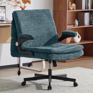 Criss Cross Legged Office <b>Chair</b> with Flip-Up <b>Back</b>&Dynamic Airbag Lumbar <b>Support</b>, Wide Seat Desk <b>Chair</b>, Flip-Up Arms with Wheels - Product Image 1