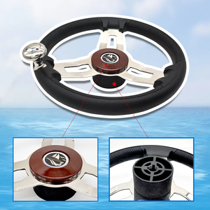Rueda de barco de acero inoxidable marino de 13,5 "Navi con espuma negra de PU y perilla - Product Image 5