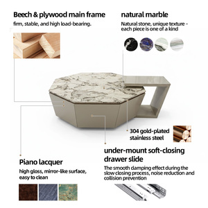 Table basse hexagonale en marbre avec table d'appoint imbriquée, table centrale moderne pour salon - Product Image 2