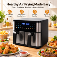 Friteuse à air double panier 10L en acier inoxydable, contrôle tactile, cuisson rapide, antiadhésive, appareil de comptoir