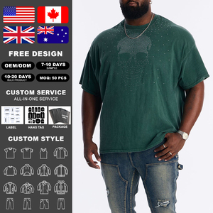 KingSen Men's Vintage Stone Wash <b>Rhinestone</b> Skull Print T-Shirt Oversized Heavyweight Washed Cotton Graphic Streetwear <b>Top</b> - Product Image 2