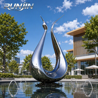 Sculpture Moderne Cygne Abstrait Poli Miroir en Acier Inoxydable, Ailes Courbes à Double Arche, Art de Soudure, Fontaine d'Eau pour Plaza, Hôtel, Monument