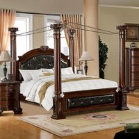 Lit à baldaquin de luxe américain antique avec rangement, en bois massif sculpté à la main, design traditionnel, hauteur réglable