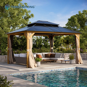 ศาลาพักผ่อนกลางแจ้งทรงรีสอร์ท โครงอะลูมิเนียม หลังคาแข็งแบบสองชั้น พร้อมม่านระบายอากาศ เหมาะสำหรับริมสระน้ำหรือลานบ้าน - Product Image 1