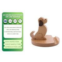 Support de téléphone portable en bois de hêtre massif naturel, bicolore, en forme de chiot mignon, pour la décoration de la maison et du bureau, vente en gros sur mesure