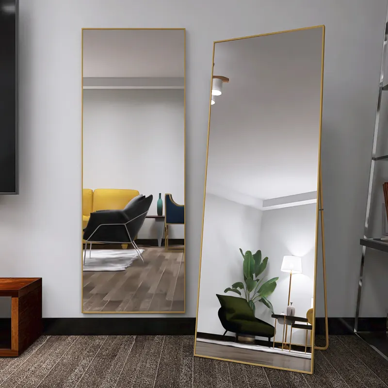 Fashion decor gold full length aluminum framed free standing dressing floor mirror wall mirror