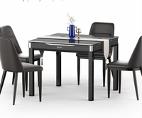 Table de Mahjong Automatique Noire 2-en-1 avec Couvercle de Table en Verre Ultra Silencieuse et Anti-Bloquage pour le Divertissement à Domicile