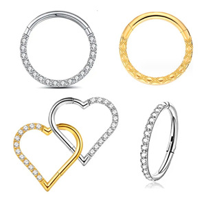 Anneaux de nez en forme de cœur incrustés de zircon, bijoux en titane F136, piercing rond, bijoux de mode, accessoire de fête - Product Image 1
