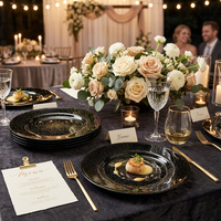 Assiettes de présentation rondes de 13 pouces en verre noir et or pailleté, motif ciel étoilé, pour décoration de table de mariage et événements (vente en gros)