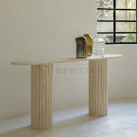 Table console de salon moderne, design personnalisé, longue et étroite, couleur beige, meuble en pierre naturelle, table de console