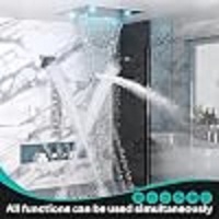 Système de douche carré de luxe brossé avec jets corporels 20 pouces, robinet thermostatique LED 2 fonctions pluie/cascade et deux douches à main de 6 pouces