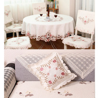 Nappe de table rectangulaire rose à motif floral, style pastoral européen, broderie ajourée, pour décoration intérieure