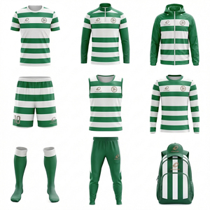 Nouvel ensemble d'entraînement de football classique rétro 2026 vert et blanc : maillot rayé, short, chaussettes et veste - Product Image 2
