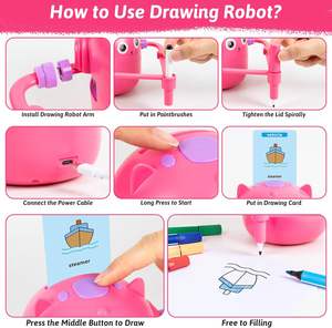 Robot Dessinateur <span class=keywords><strong>Visage</strong></span> de <span class=keywords><strong>Chat</strong></span> Cartoon pour Enfants de 6 à 12 Ans Doodle Bot Jouet 100 Cartes de Mots 16 Stylos de Couleur Plastique Unisexe - Product Image 4